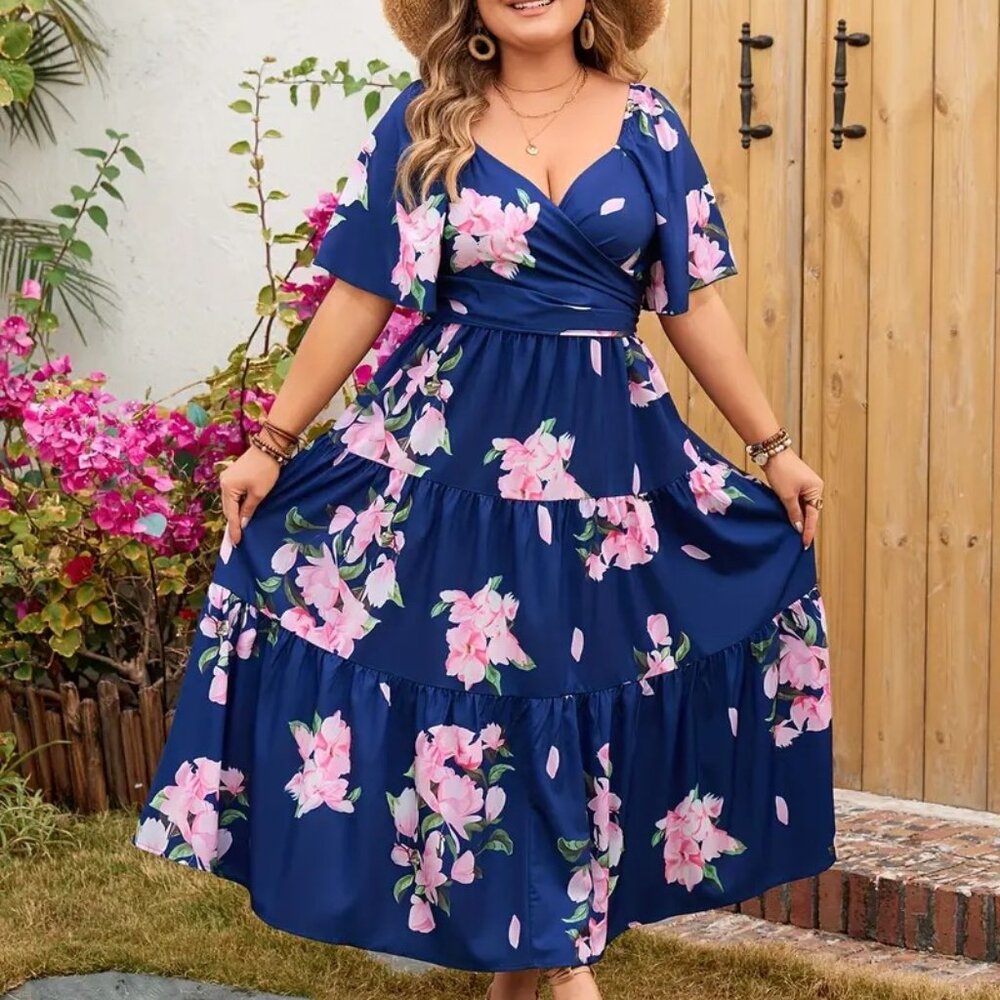 Women's Plus Size Elegant Flattering Summer Vacation Holiday Boho Dress 16W -20W